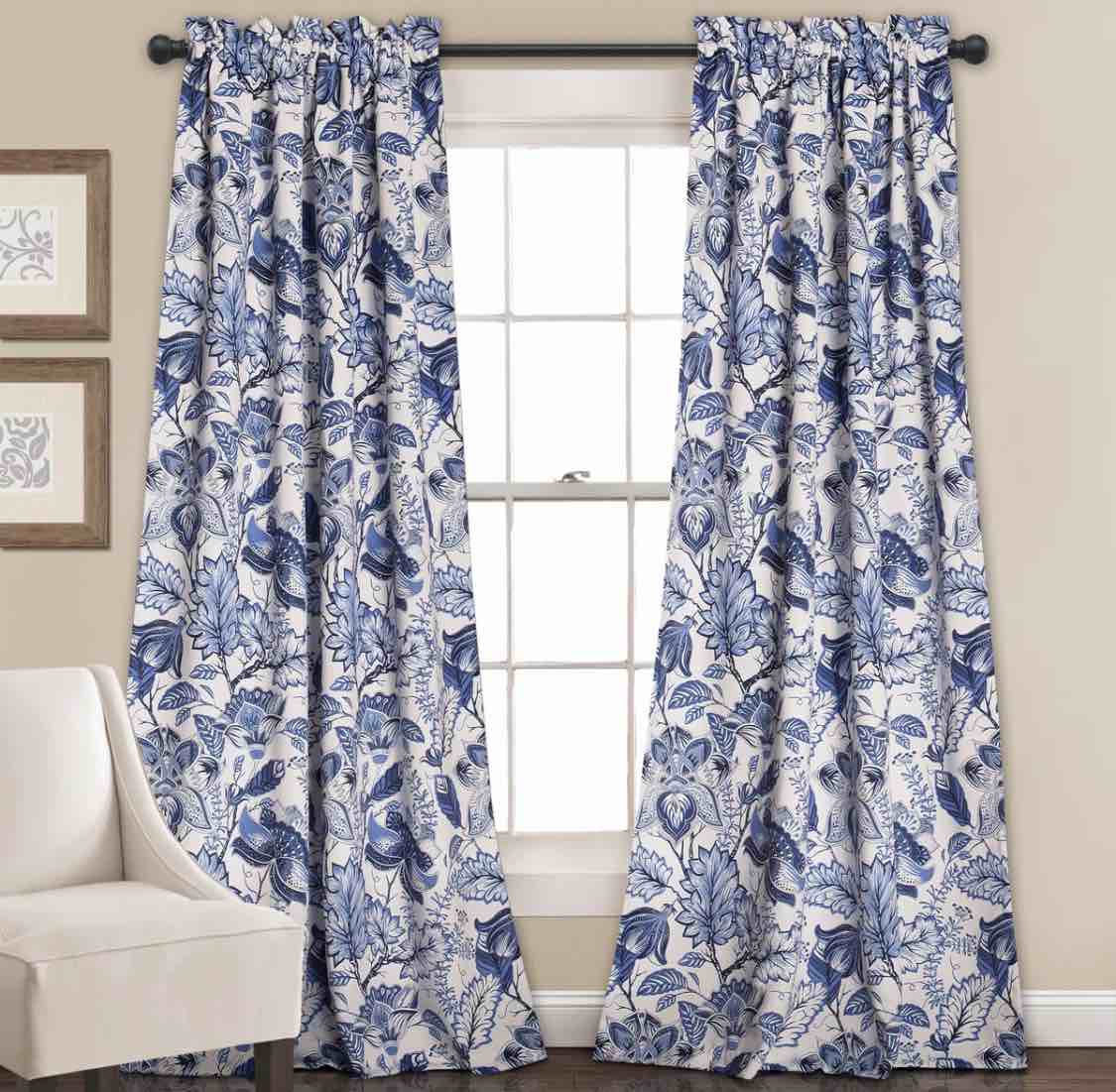 Jacobean Garden Polyester Room Darkening Curtain Pair (Set of 2)