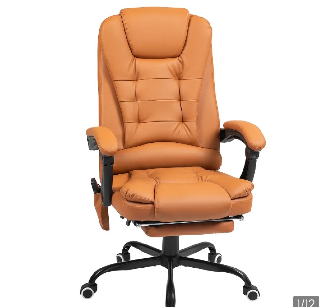 Vinsetto 7-Point Vibrating Massage Office Chair High Back Massaging Office Desk Chair with Lumbar Support, Footrest, Light Brown