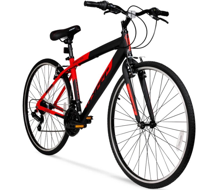 Men's 700c SpinFit Light Steel Frame Hybrid Bike 21-speed Drivetrain, Black/Red
