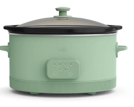 bella 6.0 Qt Programmable Slow Cooker, EverGood™ Ceramic Nonstick Coating, Adjustable Temperature & Cooking Times, Dishwasher Safe Stoneware Pot & Tempered Glass Lid, Tangle Free Cord Wrap, Seaglass