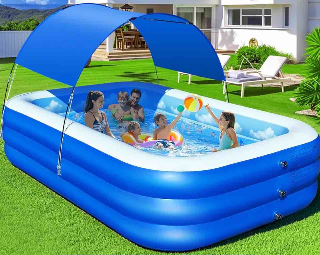 Inflatable Pool with Canopy,Upgraded Inflatable Swimming Pool for Kids,Adult,Large Inflatable