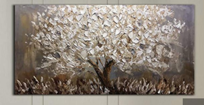 Oil Painting Wall Art Silver Canvas Art Acrylic Tree Painting ( 47" x 24")