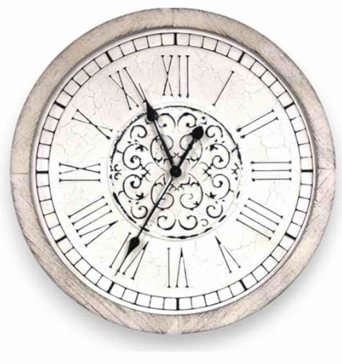 Jumbo Decor 24 in Large Farmhouse Clock ( Has a crack shown in pictures)