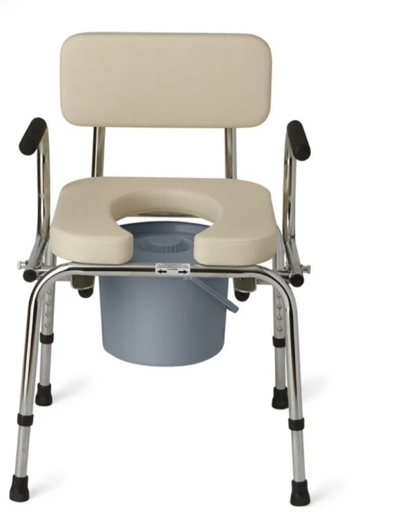 Medline Drop Arm with Padded Seat and Backrest, 350 lbs Weight Capacity, Beige