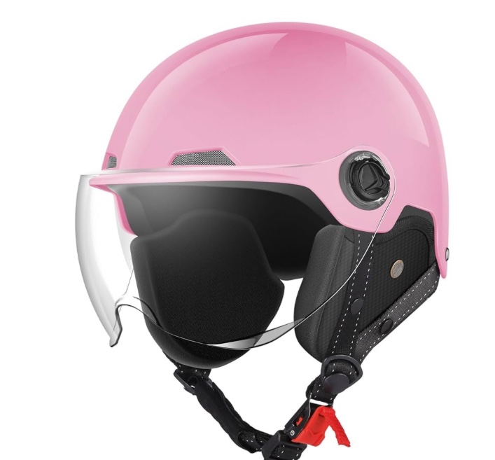 Motorcycle Helmet DOT Certified, German Style Half Helmet Electric Bike Scooter with Windshield Glasses Cool Retro Helmet for Men and Women PINK medium 