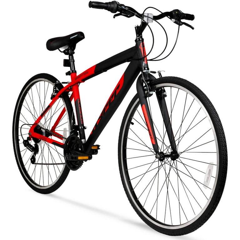 700c Hyper Bicycle Spin Fit Hybrid Bike, Adults Ages 14+ Years, Black and Red