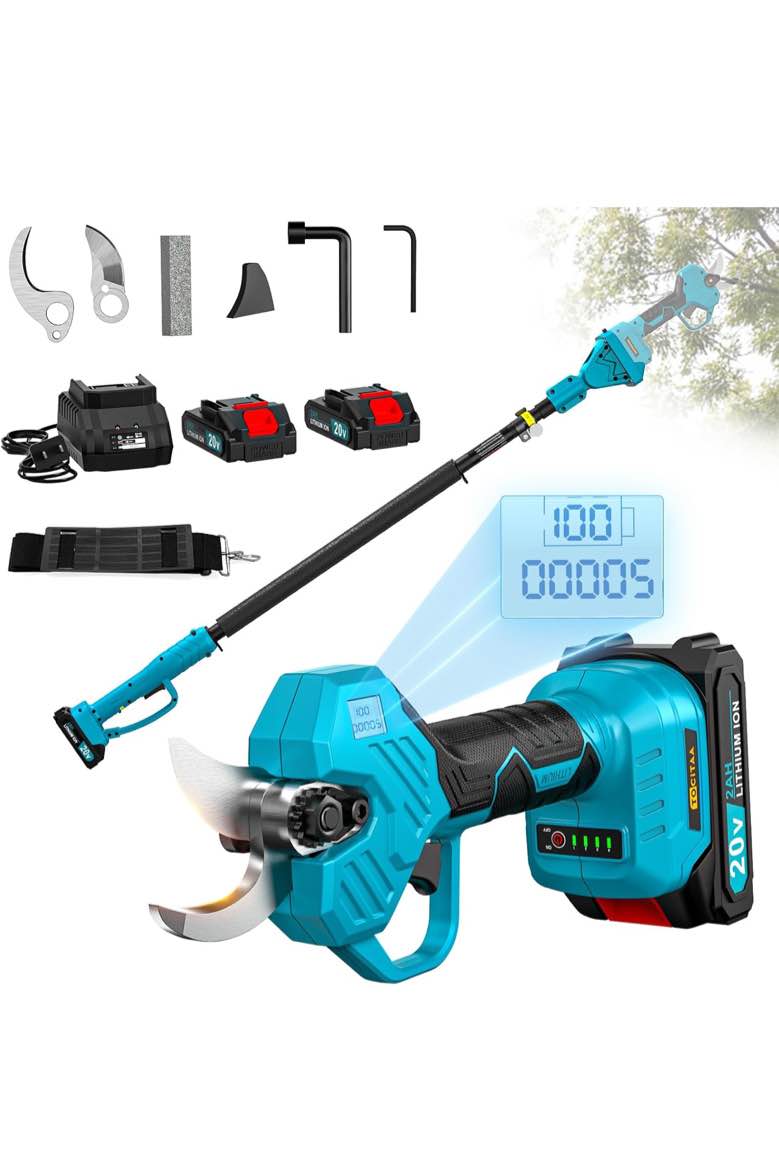 Electric Pruning Shears for Makita Battery, Pruners for Gardening 1.5-2 Inch Cutting Diameter with 2 Pack 2.0Ah Batteries, Cordless 13ft. Pole Pruner for Tree Trimming Branch Cutter with Pruning Blade