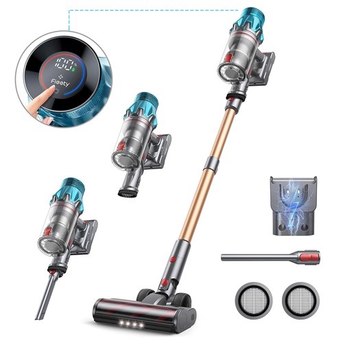 fieety v7 cordless vacuum cleaner, 45kpa strong suction, 60min runtime, 7-layer filtration, led touch screen, for carpets & hard floors