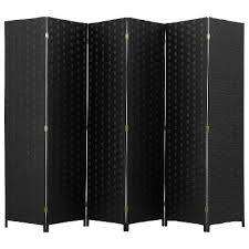 Room Divider Wood Screen 6 Panel Folding Portable Partition Screen Wood Mesh Woven Design Room Screen Divider Screen Wood for Home Office (Black)