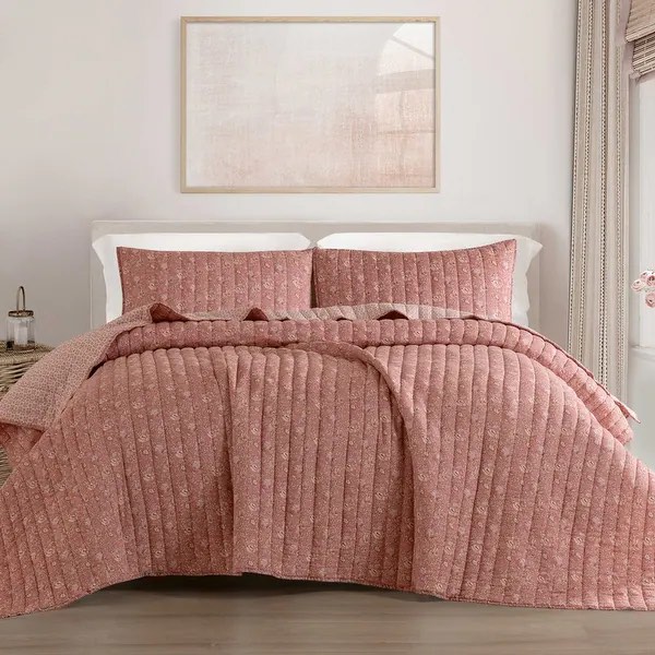 Wonderful Cotton Voile Quilt Set 3 Piece Floral Printed - Rose Paisley - Queen