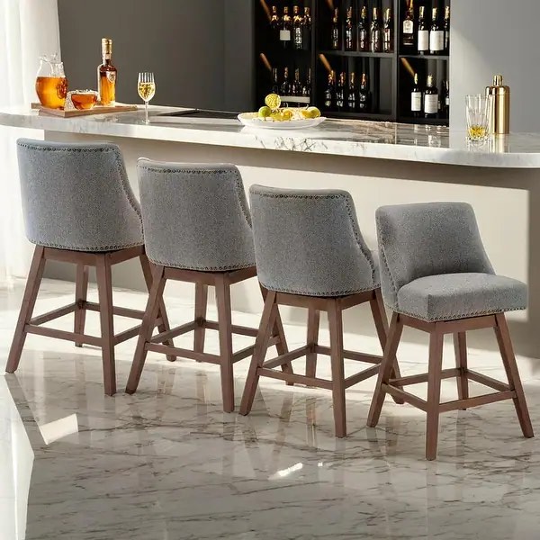 (Set of 2) Counter Height Swivel Nail Head Upholstered Barstools Grey