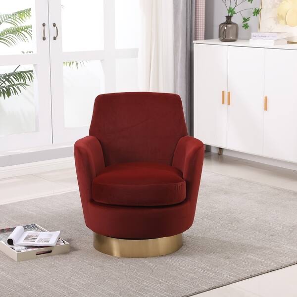 360 Degree Swivel Accent Chair with Gold Stainless Steel Base - Ivory - Red