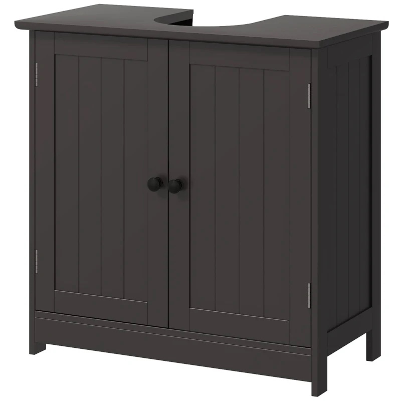HOMCOM Bathroom Vanity Cabinet, Under Sink Bathroom Cabinet with 2 Doors and Adjustable Shelf, Coffee