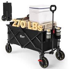 PORTAL Collapsible Folding Wagon Cart, 270 lbs Heavy Duty Foldable Wagons with Wheels & Brake, Utility Grocery carts for Apartment, Shopping, Outdoors Camping, Sports, Garden, Beach