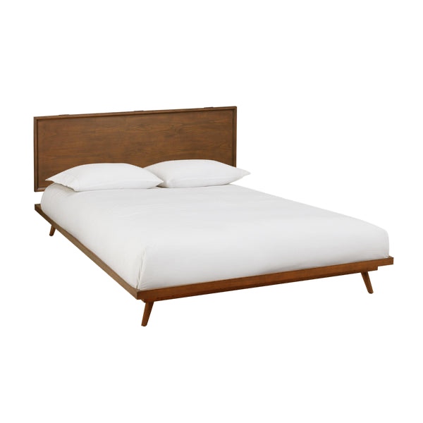 Emery Pecan King Bed - Mid-Century Elegance with Stunning Pecan Finish (Incomplete! Box 1 of 2! headboard and slats only 
