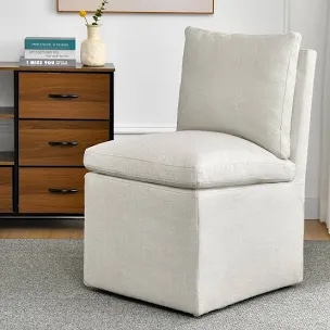 DUHOME Upholstered Armless Dining Chair with Casters,Linen Accent Chair for Living Room,Single Sofa Chair with 4 Casters for Bedroom Reading Room Waiting Room Kitchen Dining Room. 2 Boxes!! 