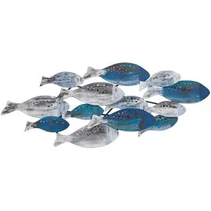 Danya B. School of Fish Modern Metal Wall Art, Perfect for Coastal, Nautical, Beach, or Boat Decor, Collector, Vacation House, Blues and Silver Wall Art
