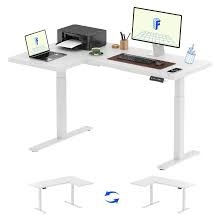 FLEXISPOT Corner Desk Dual Motor L Shaped Computer Electric Standing Desk Sit Stand Up Desk Height Adjustable Desk Home Office Table, White Frame Only