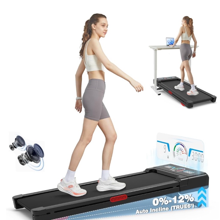 Walking Pad Treadmill with 12% 9-Level Auto Incline, 400+ lbs Capacity Under Desk Treadmill with Auto Incline, Compact & Portable Treadmills for Home Small/Office, 2.5 HP, Black