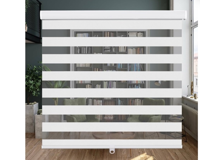 Persilux Custom Zebra Blinds for Windows Room Darkening Dual Layer Sheer Roller Shades Thermal Insulated Window Shades for Office, Living Room, Bedroom, Kitchen White