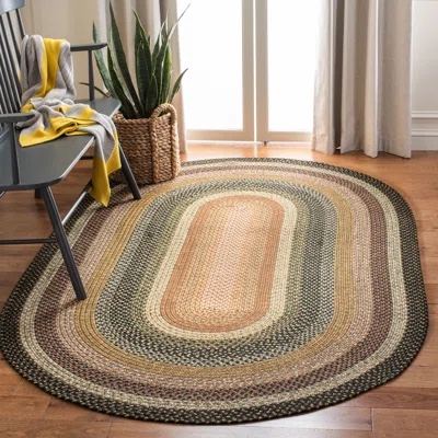 Oval 4’x 6 Oval dacey striped green cream area rug