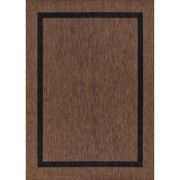 6 x 9 Gold Black Waikiki Modern Bordered Indoor Outdoor Area Rug