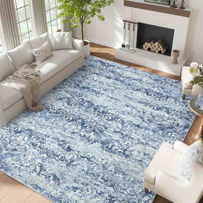 Rectangle 9’ x 12’ Floral Machine Washable Rug with Rubber Backing for Living Room Large Non-Slip Dining Room Rug Easy-Cleaning Floor Carpet for Bedroom Office Nursery Playroom See More by Lark Manor