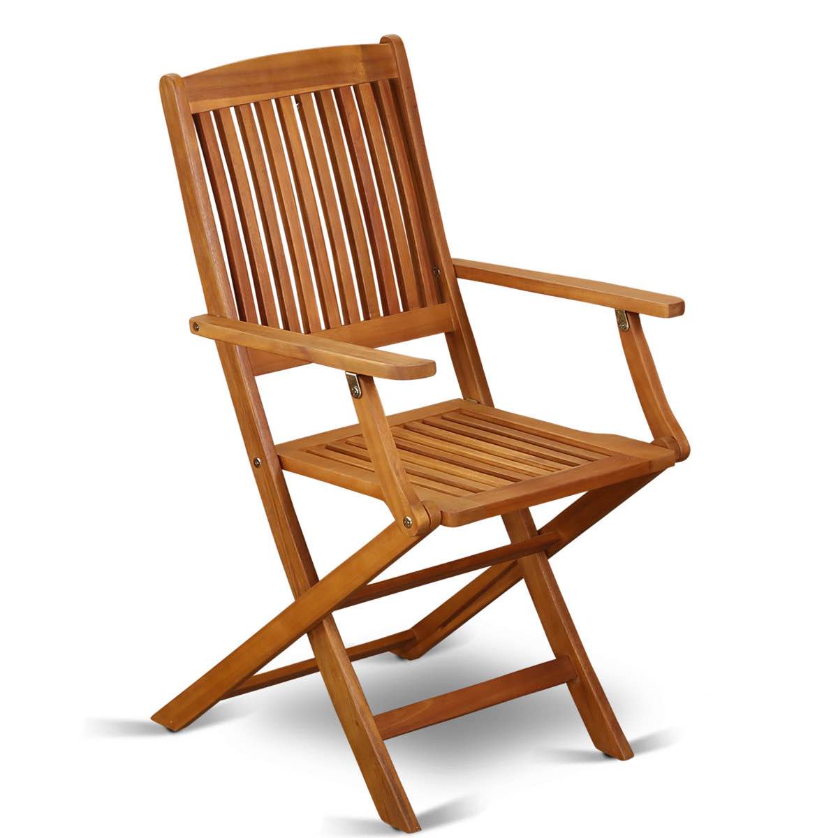 A Beasley Patio Dining Folding Arm Chairs - Acacia Wood, Set of 2, Natural Oil (Set of 2)