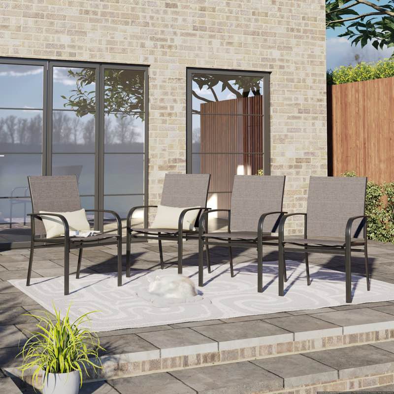 Incomplete. missing legs. Argyri Powder-coated Steel Outdoor Dining Armchair (Set of 4) See More by Lark Manor