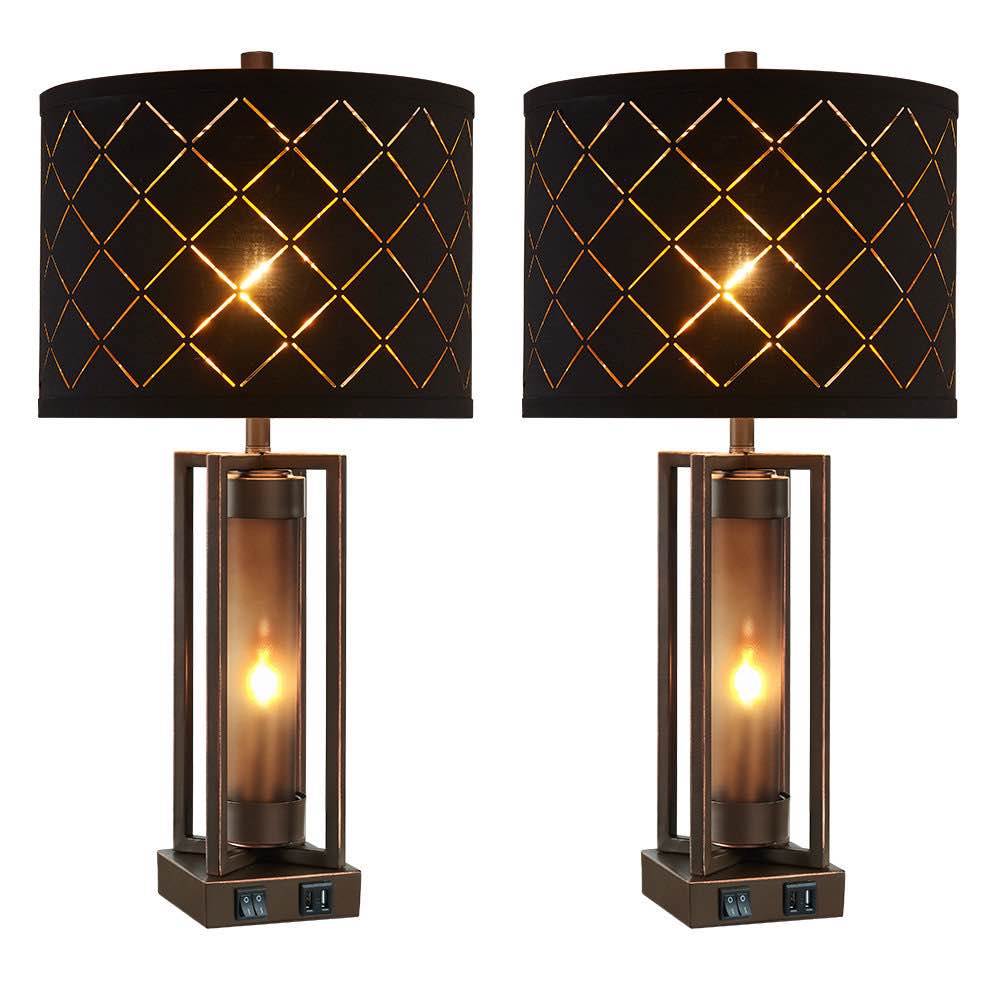 26" Nikaela Table Lamp Set With Night Light And USB Ports (Set of 2)
