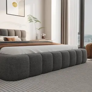 Katence Elegant Linen Queen Platform Bed with Upholstered Headboard and Solid Frame Stability Ivy Bronx