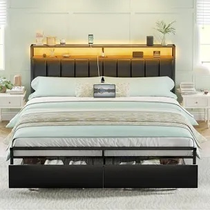 Aydin LED Bed Frame with Drawers and Charging Station Queen 