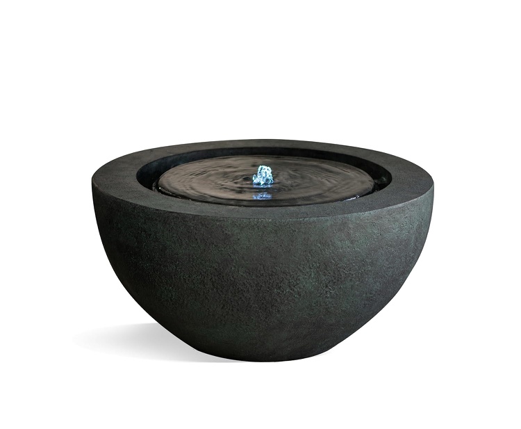 Xbrand 19.8" W Sphere Polyresin Round Water Bowl w/LED Light, Garden/Indoor/Outdoor Fountain, Dark Green
