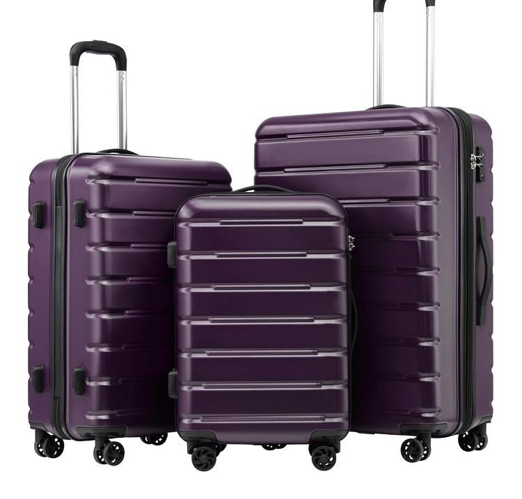 Coolife Luggage Suitcase Carry-on Spinner TSA Lock USB Port Expandable (only 28’’) Lightweight Hardside Luggage (Purple, 3 piece set) 