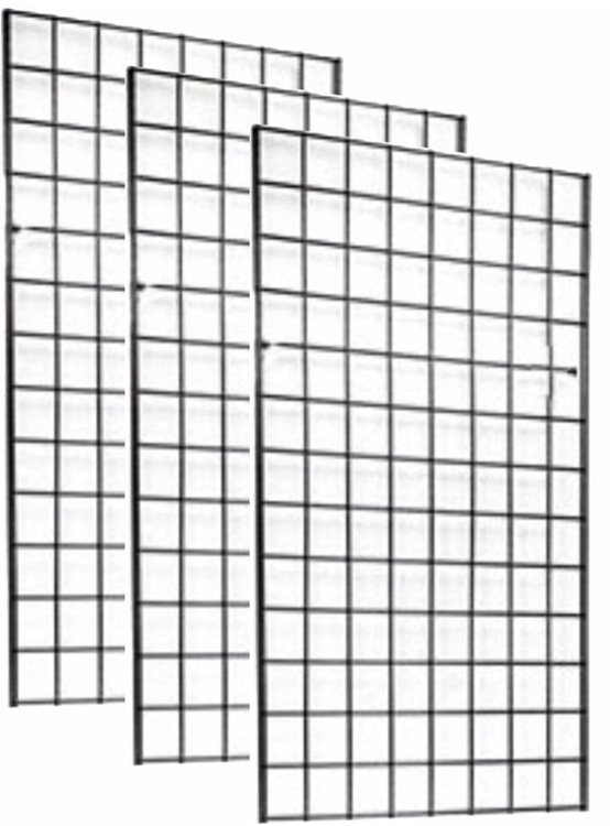 Metropolitan Display 2' x 4' Foot Commercial Grade Wire Grid Wall Panel Display, 3" ON Center 3-Pack, Black