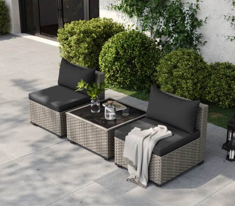 Latitude Run 2-Person Outdoor Wicker Sofa Set With Cushion