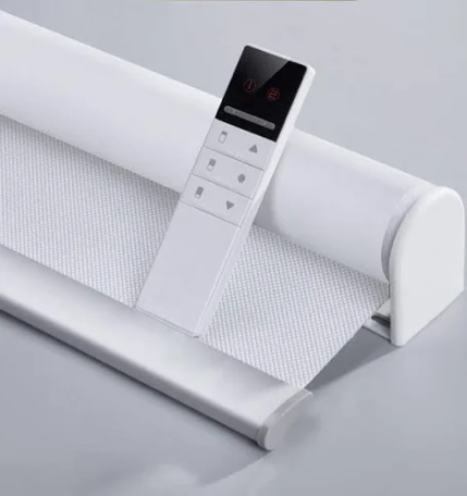 Motorized Blinds with Remote (23-95 inches) Window Roller Shade Wireless Rechargeable Motor Popular Sunshine Fabric for Office and Home Customize Size (82006G-1) (missing remote) box was opened