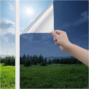 Haton Window Privacy Film One Way Window Tint for Home, Sun Blocking Anti UV Heat Control Reflective Mirror Vinyl, No Glue Static Cling Glass Door Window Covering, Silver, 35.4 x 118.1 Inches