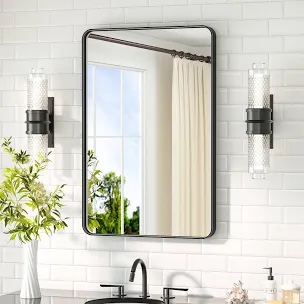 TETOTE Black Bathroom Mirror 20 x 30 Inch Matte Black Bathroom Mirrors, Tempered Glass, Modern Farmhouse Wall Mounted Mirror for Decorative(Horizontal/Vertical)