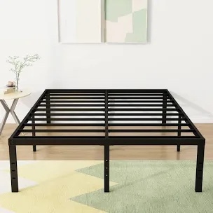 18 Inch Full Size Bed Frame Heavy Duty Metal Platform No Box Spring Needed, Maximum Storage, Easy Assembly, Noise Free, Black