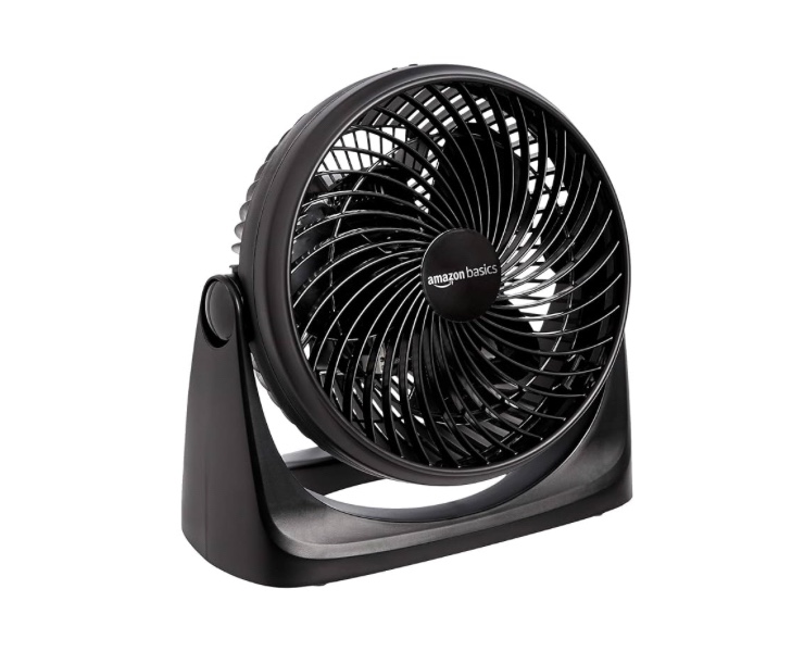 Amazon Basics Air Circulator Fan, Desk Fan for Bedroom, Home and Office, With 90-Degree Tilt Head, 3 Speed Settings, Lightweight (3 LBS), 35 Watts, Black, 11.1"W x 6.3"D x 10.9"H