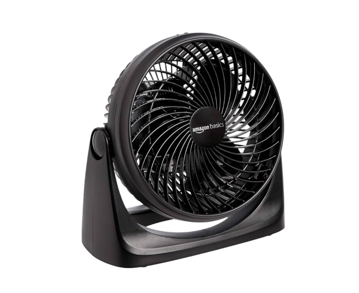 Amazon Basics Air Circulator Fan, Desk Fan for Bedroom, Home and Office, With 90-Degree Tilt Head, 3 Speed Settings, Lightweight (3 LBS), 35 Watts, Black, 11.1"W x 6.3"D x 10.9"H
