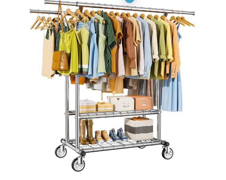 Clothes Rack Clothing Rack 620 LBS,Heavy Duty Clothes Rack with Wheels,Rolling Clothing Racks for Hanging Clothes,Portable& Adjustable Clothes Wardrobe Organizer,Sliver