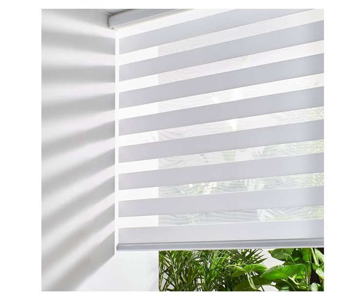 Persilux Cordless Zebra Roller Window Shades Free-Stop Roller Blinds (36" W X 64" H, White) Light Control for Day and Night, Light Filtering Sheer Roler Shades for Windows, Easy to Install