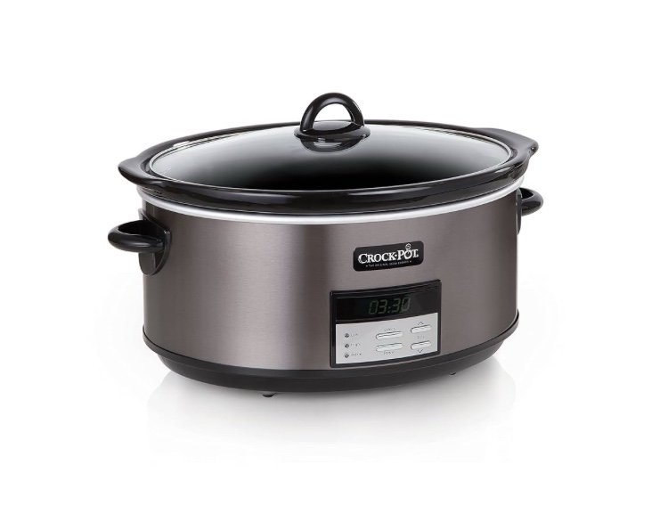 Crock-Pot Large 8-Quart Programmable Slow Cooker with Auto Warm Setting, Black Stainless Steel (Pack of 1)