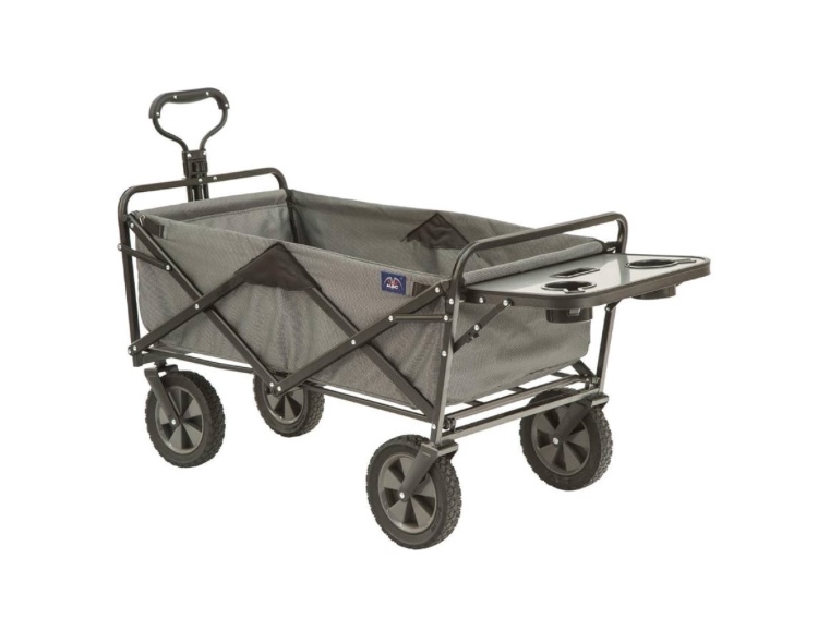 MacSports Collapsible Outdoor Utility Wagon with Folding Table and Drink Holders, Gray