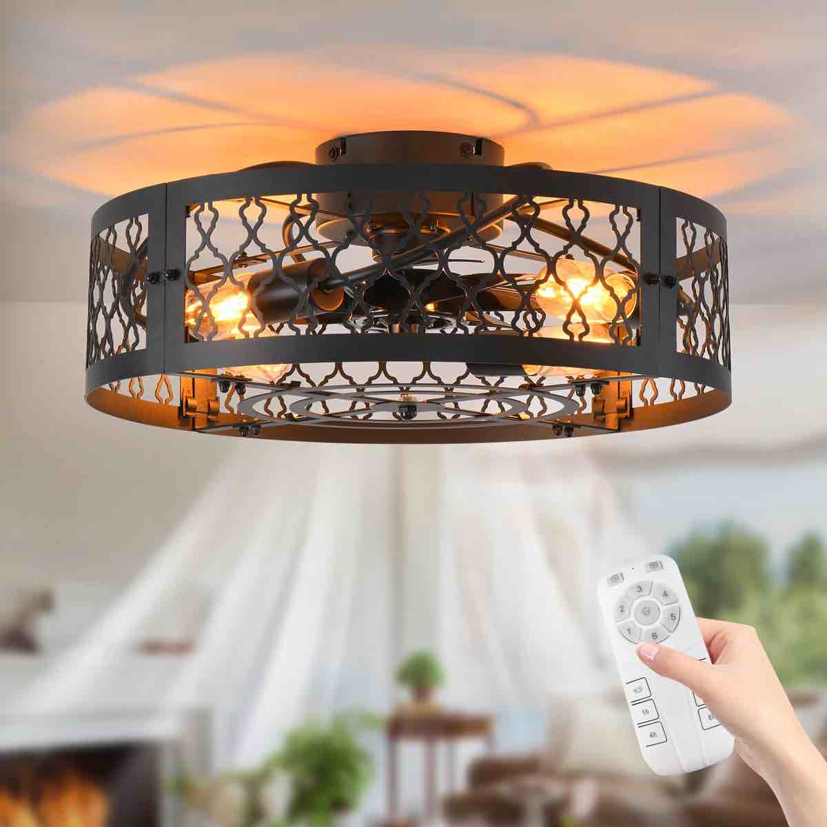 Otylia 19.7'' Farmhouse Reversible Caged Ceiling Fan with Light Kit and Remote