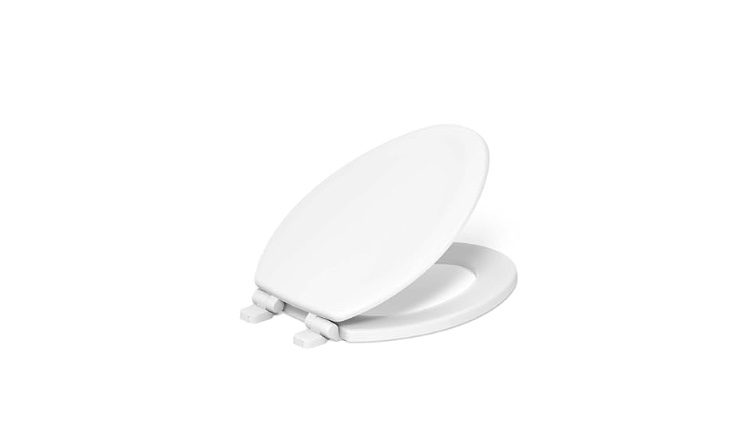 KOHLER Stonewood Quiet-Close Elongated Toilet Seat, Slow Close Design, Durable Wood, Easy Installation, Universal Fit, White Finish, K-20466-0