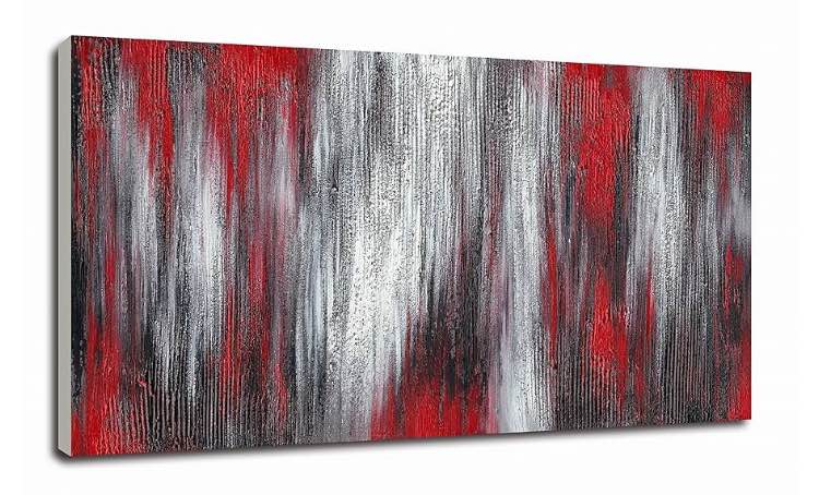 Haiouxtousi. Large Abstract Red Black White Canvas Wall Art Modern Hand Painted Textured Oil Painting Framed Ready to Hang 60x30inch for Living Room Decor for Bedroom Decoration
