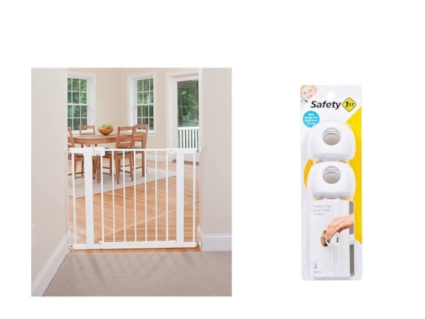 Safety 1st Easy Install 28" High Walk Thru Gate Fits 29"-38", 4 Count Parent Grip Door Knob Covers White One Size